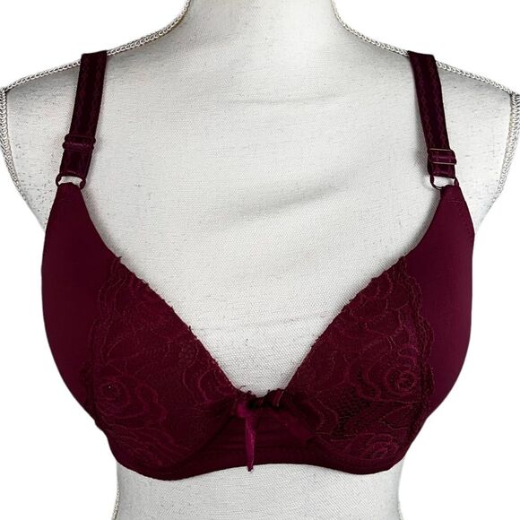 Emily Johnson Wine Colored Bra 34 D Lace Underwire Padded Cup - Picture 1 of 10